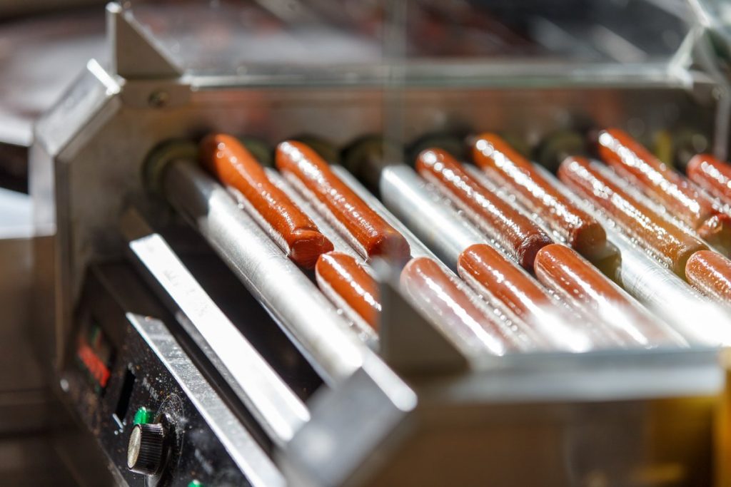 pork hot dogs on roller grill